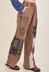Mineral Washed Plaid Patched Doily Pants