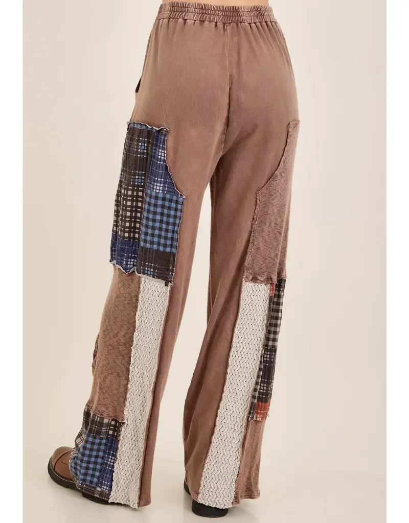 Mineral Washed Plaid Patched Doily Pants