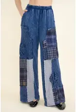 Mineral Washed Plaid Patched Doily Pants