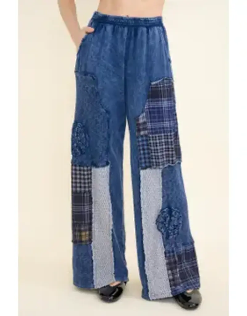 Mineral Washed Plaid Patched Doily Pants