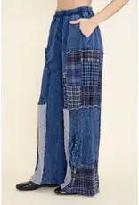 Mineral Washed Plaid Patched Doily Pants