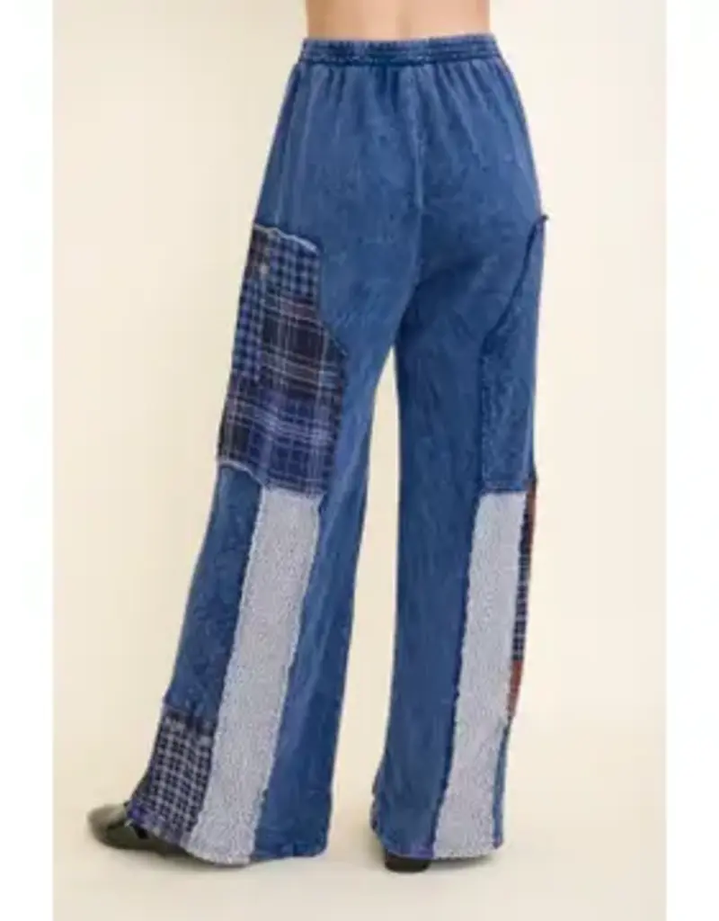 Mineral Washed Plaid Patched Doily Pants
