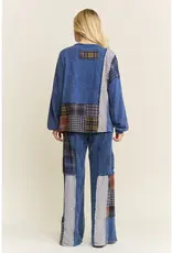 Mineral Washed Plaid Patched Doily Vneck Top