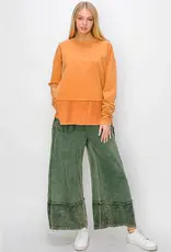 Mineral Wash Wide Pants with Raw Hem Frayed