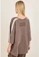 Mineral Wwashed Leopard Lace Star Patched Top