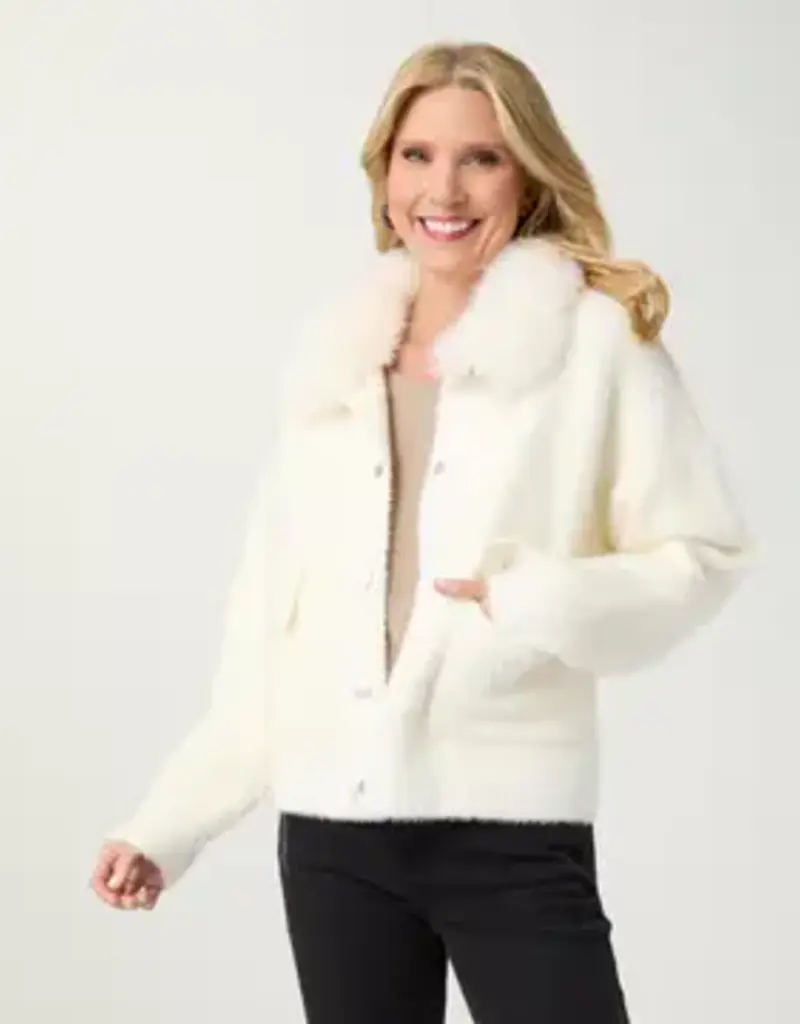 Kabira Brushed Cardigan with Faux Fur Collar
