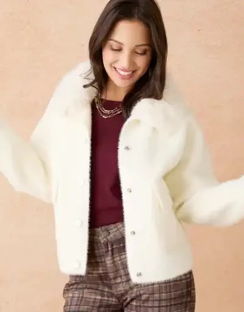 Kabira Brushed Cardigan with Faux Fur Collar
