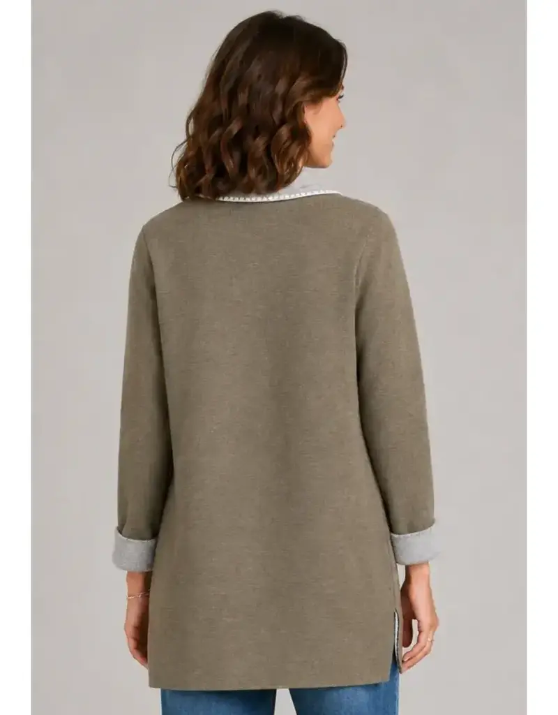Edge Stitch Notch Collar Longline Cardigan