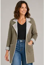 Edge Stitch Notch Collar Longline Cardigan