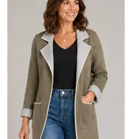 Edge Stitch Notch Collar Longline Cardigan
