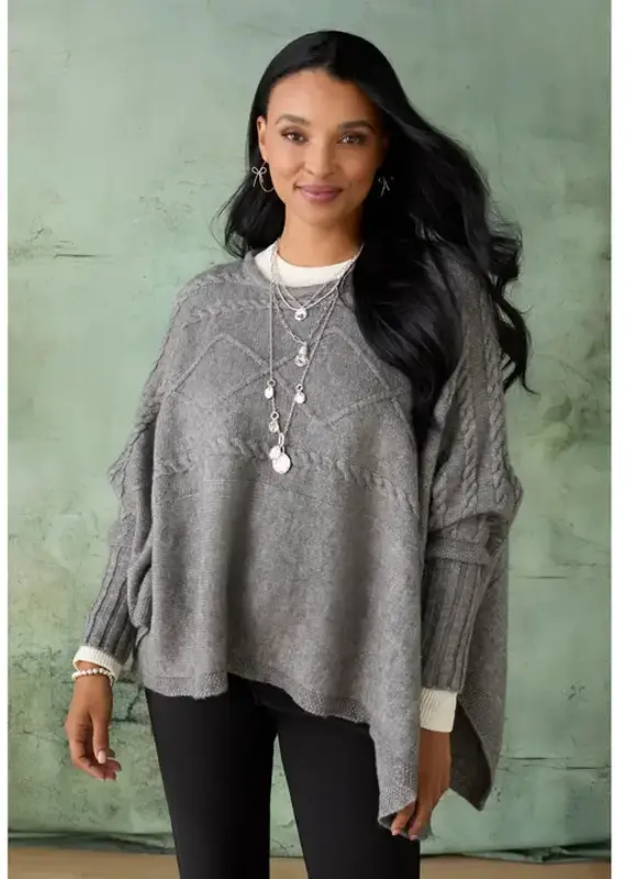 Caspia Poncho with Cable Knit Design