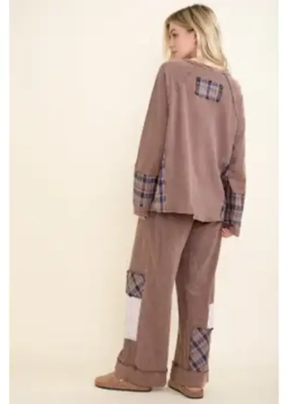 Micha Mineral Washed Distressed Star Patch Plaid Top