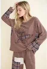 Micha Mineral Washed Distressed Star Patch Plaid Top