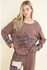 Micha Mineral Washed Distressed Star Patch Plaid Top