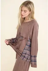 Micha Mineral Washed Distressed Star Patch Plaid Top