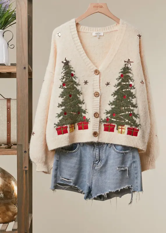 Candy Christmas Tree Embroidered Soft Cardigan