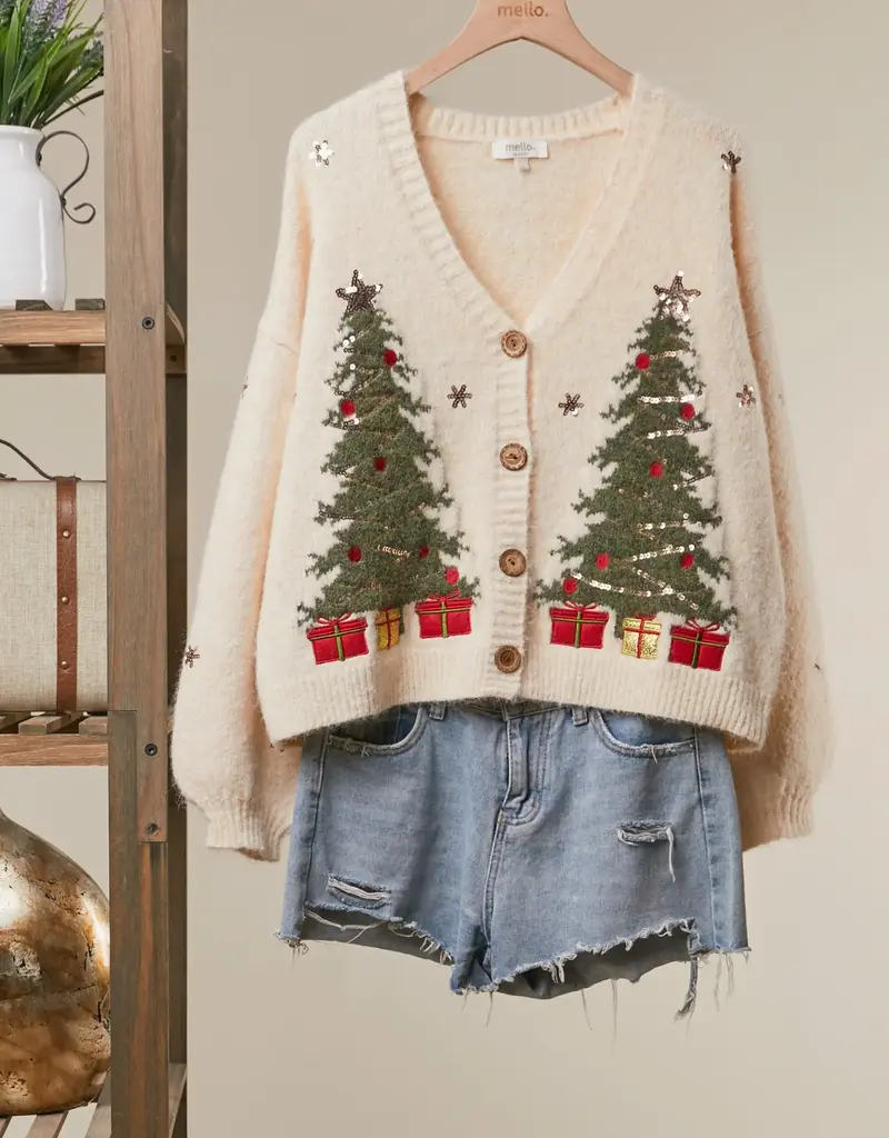 Candy Christmas Tree Embroidered Soft Cardigan