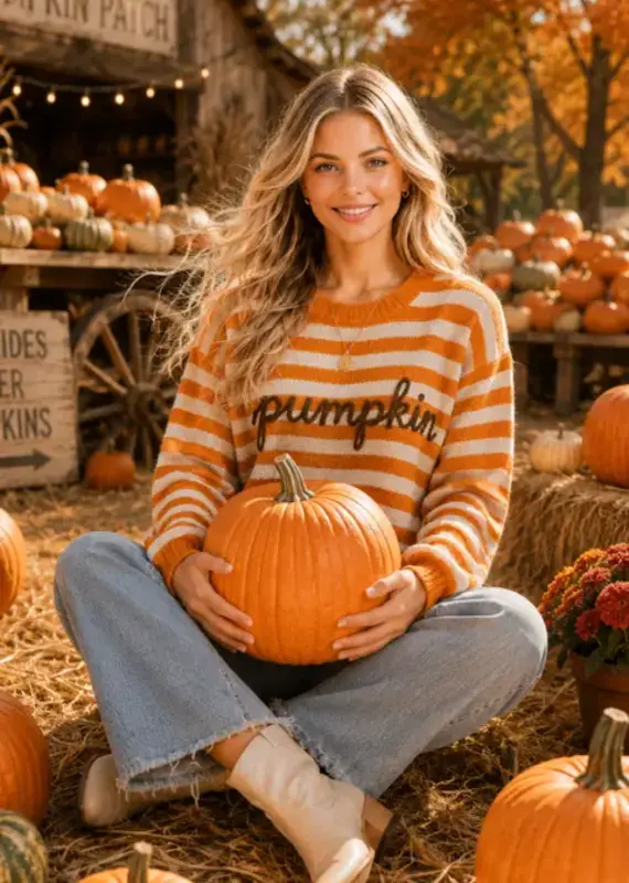 Pumpkin Script Striped Knit Sweater