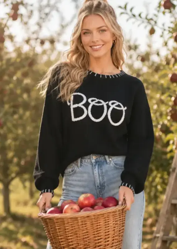 Boo Embroidered Design Sweater
