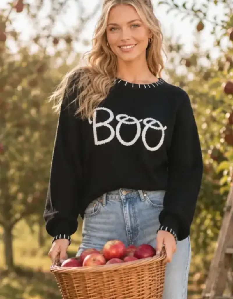 Boo Embroidered Design Sweater