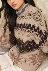 Winter Fair Isle Mock Neck Knit Sweater