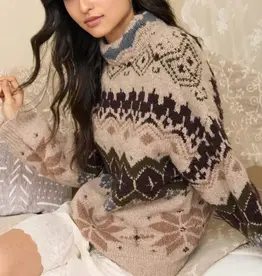 Winter Fair Isle Mock Neck Knit Sweater