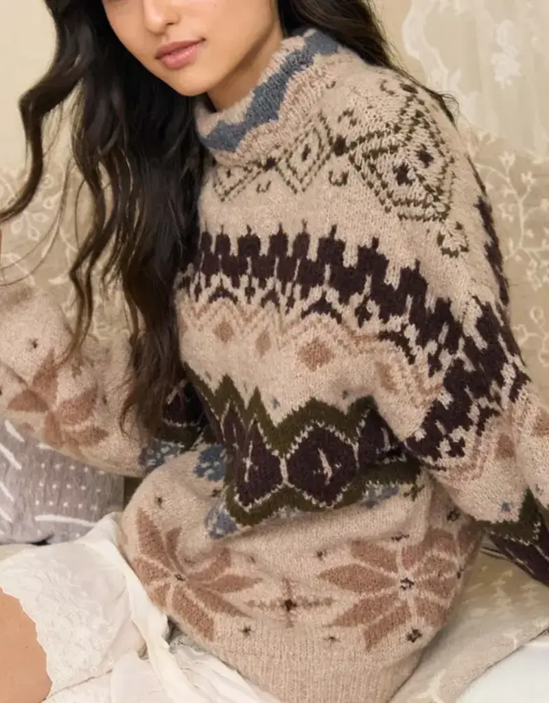 Winter Fair Isle Mock Neck Knit Sweater