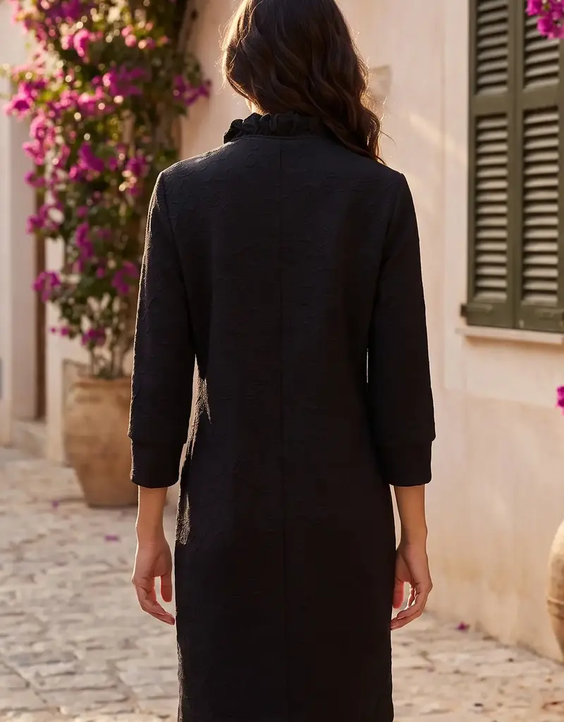 Jackie Jacquard Knit Ruffle Neckline Detail Dress