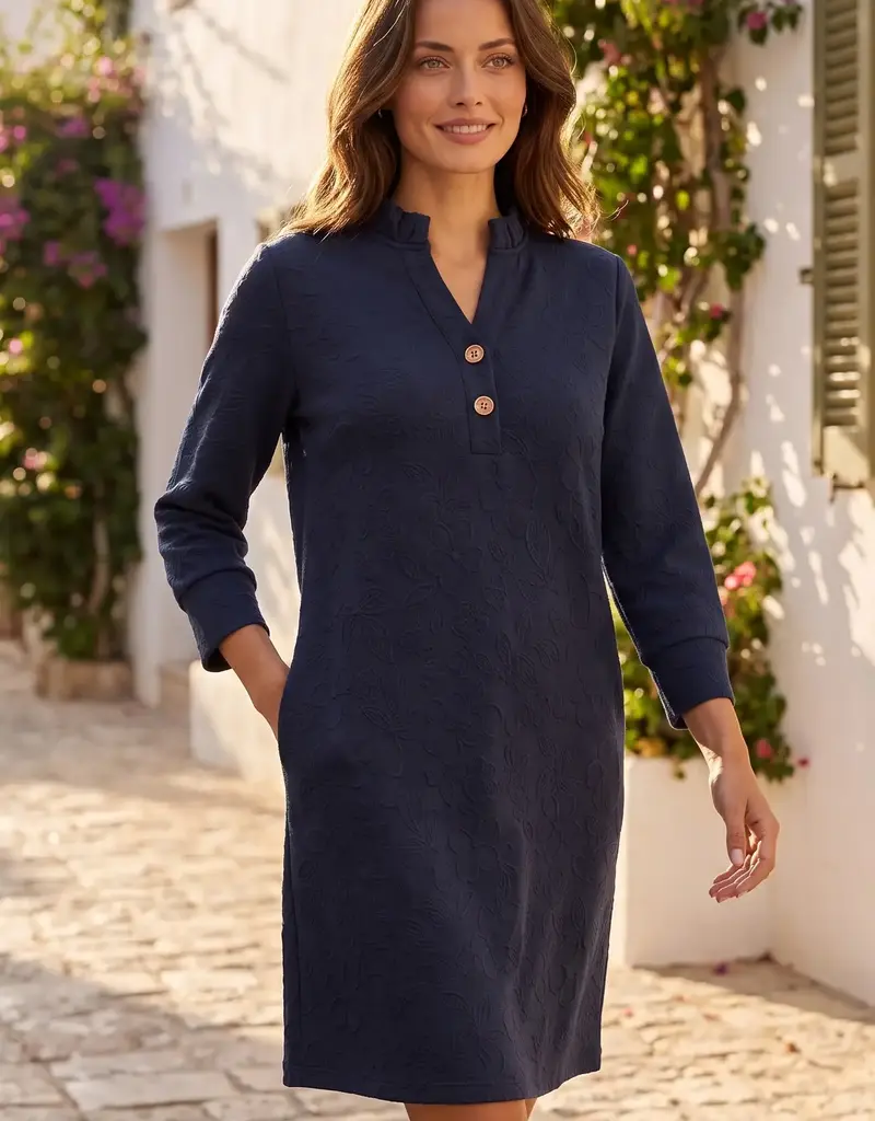 Jackie Jacquard Knit Ruffle Neckline Detail Dress