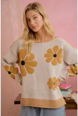 Daisy Floral Ribbed Sweater With Applique Detail