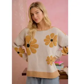 Daisy Floral Ribbed Sweater With Applique Detail