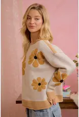 Daisy Floral Ribbed Sweater With Applique Detail