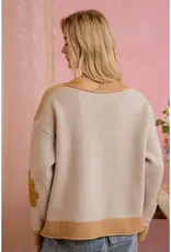 Daisy Floral Ribbed Sweater With Applique Detail