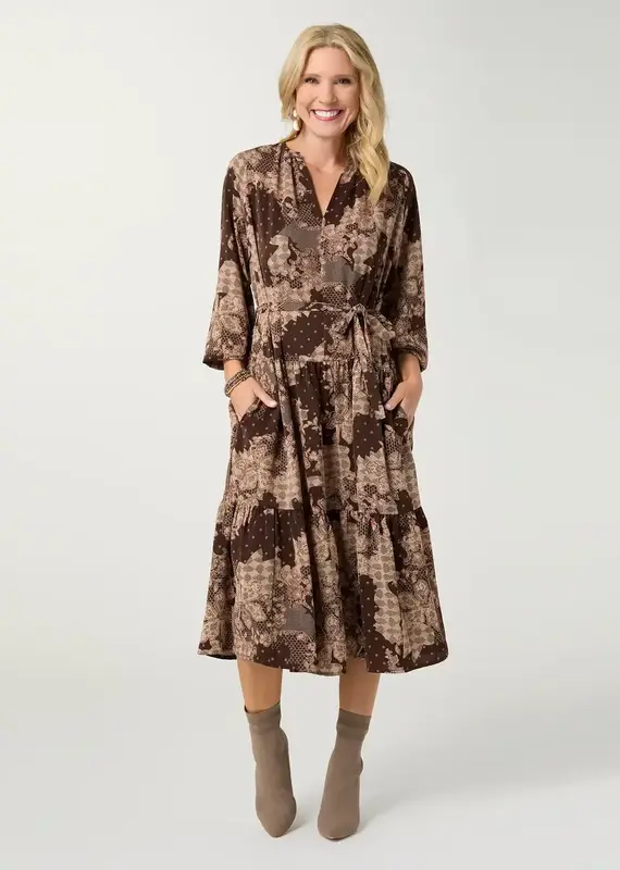 Fernanda Printed V-Neck Dress