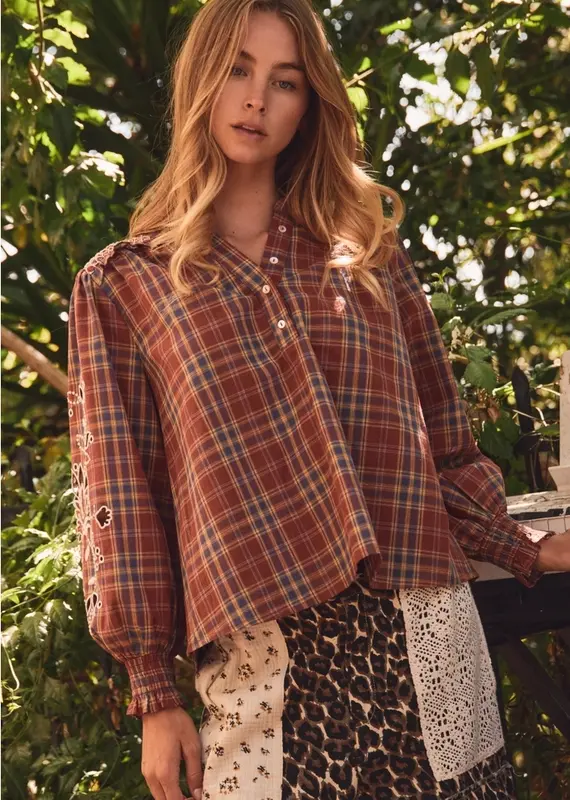 Paula Plaid Peasant Blouse