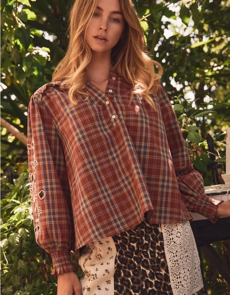 Paula Plaid Peasant Blouse