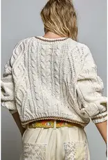 Kathleen Cable Knit Crew Sweater With Stripe Trim