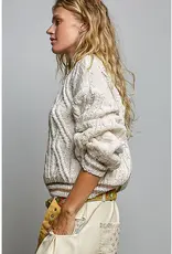 Kathleen Cable Knit Crew Sweater With Stripe Trim