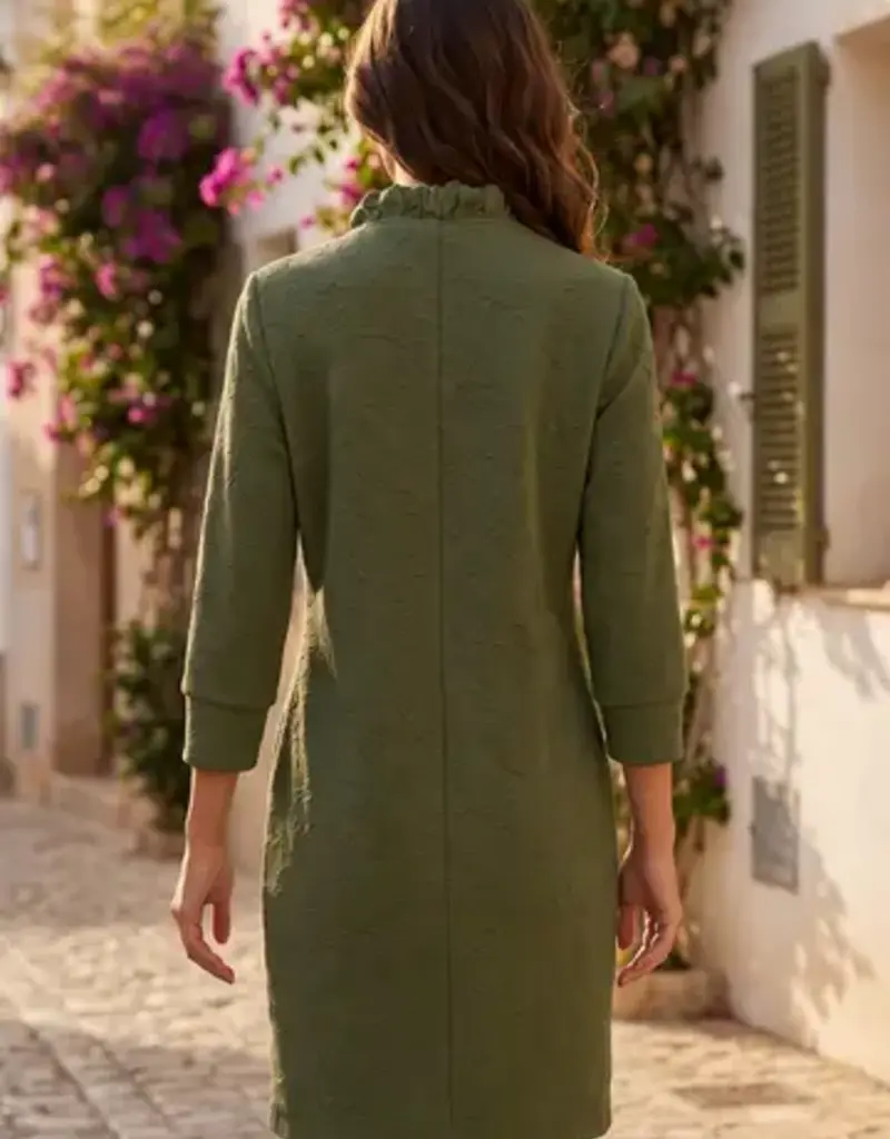Jackie Jacquard Knit Ruffle Neckline Detail Dress