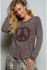Vintage Washing Solid Peace Stud Outseam Thermal Knit Top