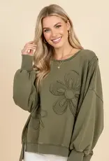 Floral Applique Puff Sleeve Sweatshirt
