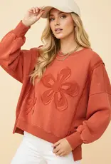 Floral Applique Puff Sleeve Sweatshirt