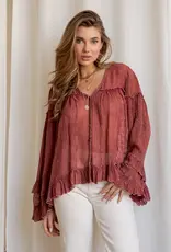 Dreamy Sheer V-Neck Ruffled Button-Front Top