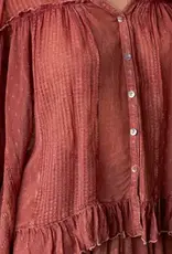Dreamy Sheer V-Neck Ruffled Button-Front Top