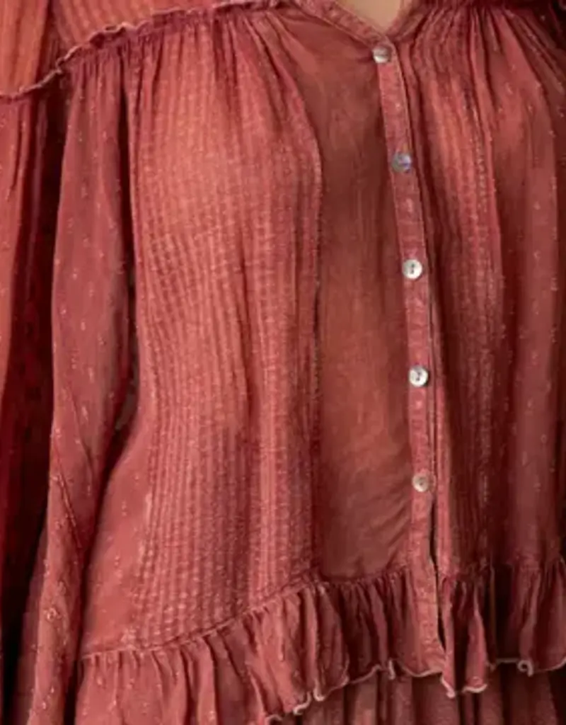 Dreamy Sheer V-Neck Ruffled Button-Front Top
