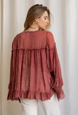 Dreamy Sheer V-Neck Ruffled Button-Front Top
