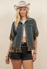 Boho Denim Top/Jacket With Ruffle Hem