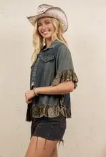 Boho Denim Top/Jacket With Ruffle Hem