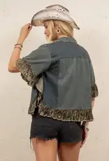 Boho Denim Top/Jacket With Ruffle Hem