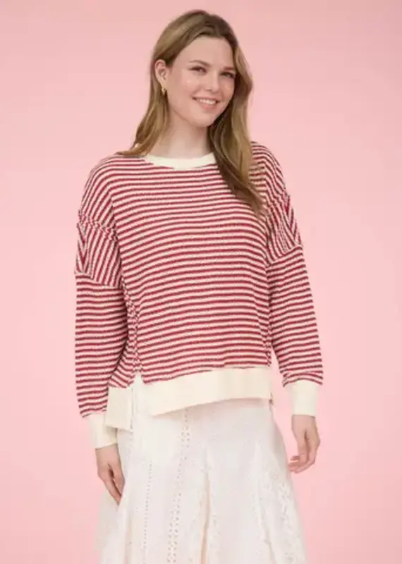 Emily Stripe Exposed Seam Split Hem Knit Top